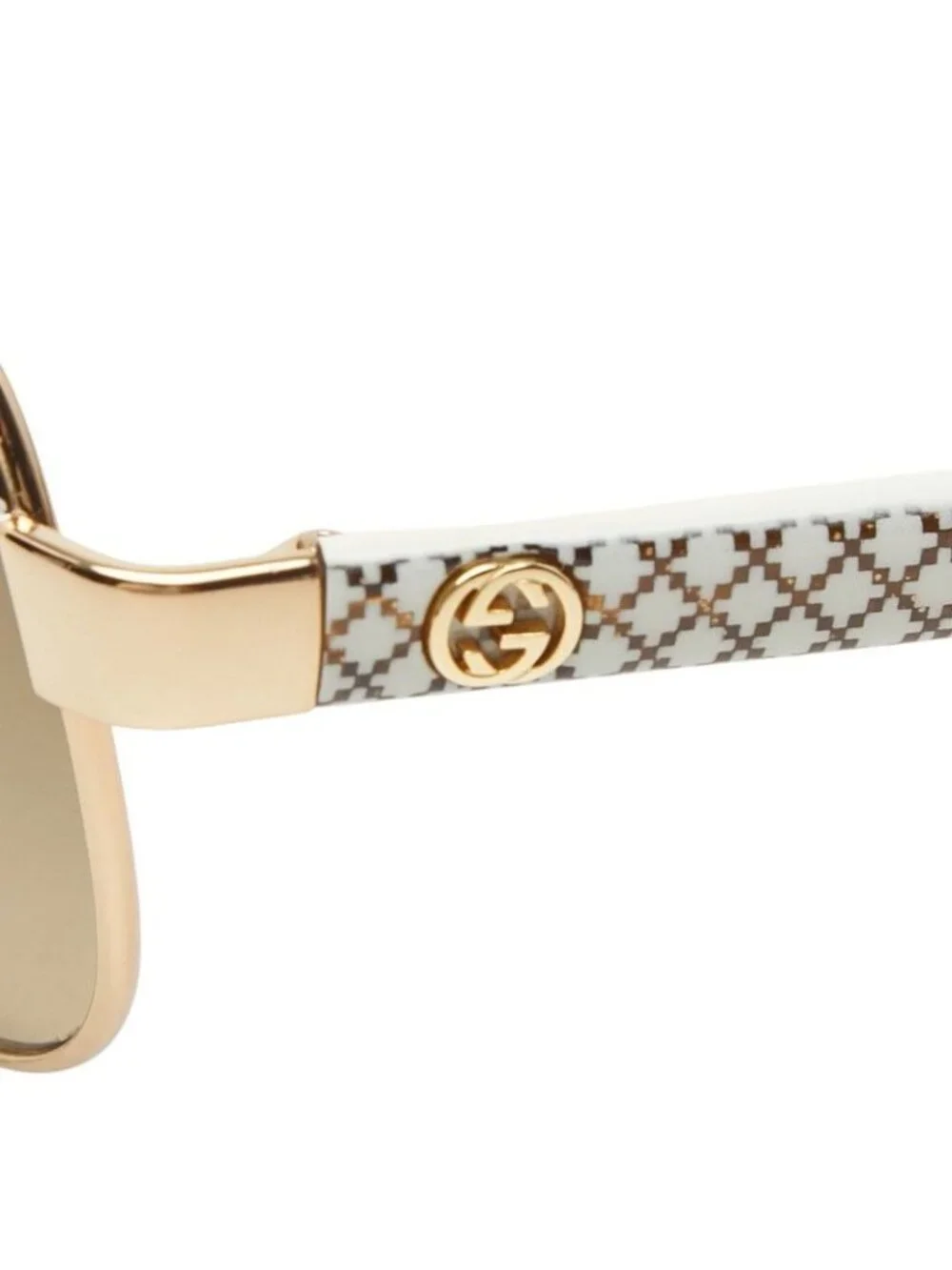 Gucci Teardrop Sunglasses S Gold White Acetate Plated Eyewear